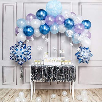 PartyWoo Frozen Birthday Party Supplies, Pack of Frozen Party Supplies, Snowflake Decorations, Frozen Party Decorations, Frozen Balloons, Snowflake Balloons for Frozen Birthday, Frozen Party