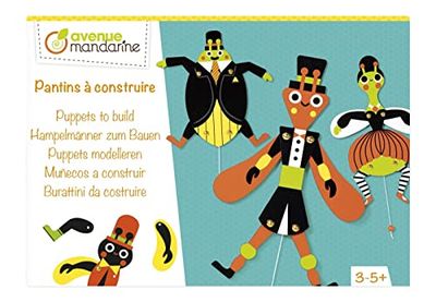 Clairefontaine ES Avenue Mandarine KC123C - Une boite créative comprenant 5 pantins à construire 11,5x0,5x21,5 cm (notice incluse), Insectes