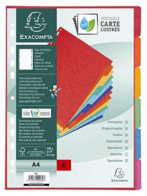 Exacompta - 89H - Separadores en cartulina rígida brillante FSC® de 400 g/m2 con 6 pestañas neutras - Página de indexación incluida - Formato de archivo A4 - Dimensiones 22,5x29,7cm - Colores surtidos