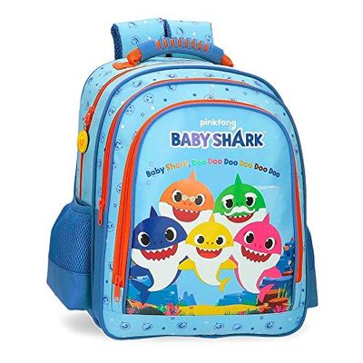 Baby Shark Family, schoolrugzak, dubbelvak, uniseks, kinderen, blauw (blauw), 28 x 38 x 16 cm, Rosa Roja, 28x38x16 cms, Kindermode