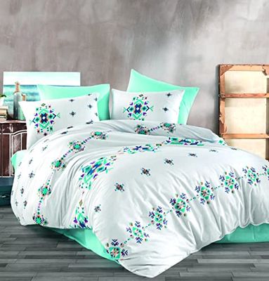 Questo Casa 100% Ranforce Cotton Double Duvet Cover Set, Duvet Cover 200 x 220 cm, Flat Leaf 240 x 260 cm, Pillowcase 50 x 70 cm (2 pieces)