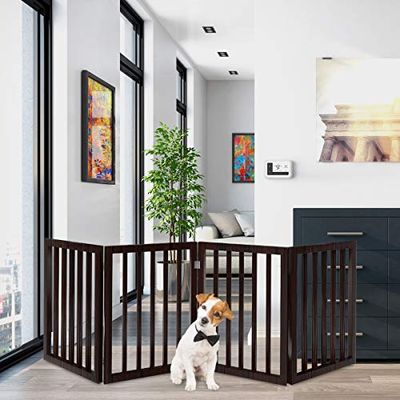 Petmaker Pet Gate - 4-Panel Indoor Foldable Dog Fence for Stairs, Hallways, or Doorways - 73x24-Inch Freestanding Dog Gates (Brown)