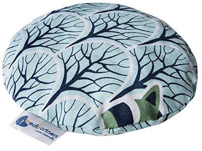 Medi Partners Cojín térmico de huesos de cereza para bebés, 180 g, redondo, 15 cm, ecológico, 100% algodón, para terapia de masaje (Mapache en el bosque)