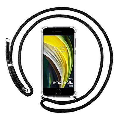 Transparante beschermhoes voor iPhone SE 2020 met zwart trekkoord
