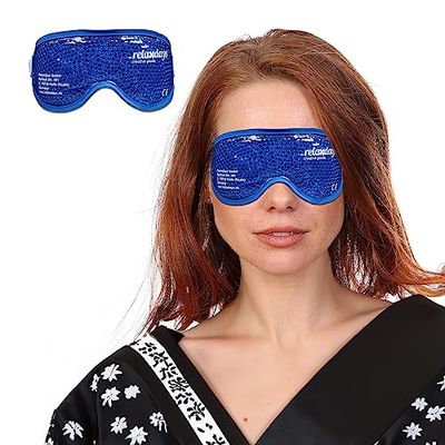 Relaxdays verkoelend oogmasker, set van 2, slaapmasker, warm en koud gebruik, koelmasker ogen, ontspannend, gel, blauw