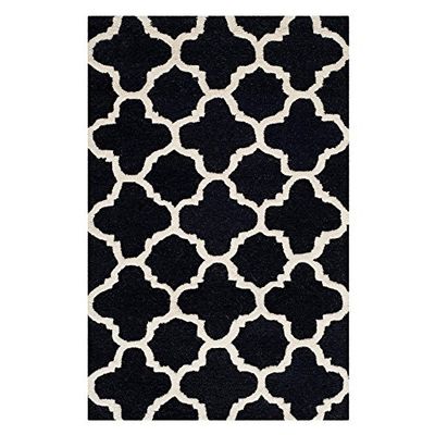SAFAVIEH Tapis géométrique pour Salon, Salle à manger, Chambre à coucher - Cambridge Collection, Tapis à poil court, Noir et Ivoire, 61 X 91 cm