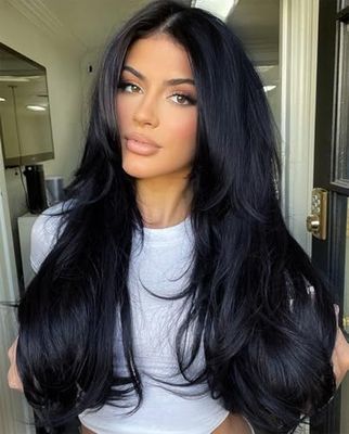 Joedir 13x4 Lace Frontal Wigs for Black Women 28 Inches Long Straight Free Parting Silk Base Lace Front Wigs with Baby Hair High Temperature Layered Synthetic Wigs for Women 180% Density (Jet Black)