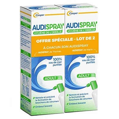AUDISPRAY ADULT - Hygiène régulière de l'oreille - Eau de mer purifiée 100% naturelle - Made in France - Spray 50ml - Lot de 2