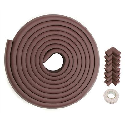 HIMRY 5 Mètre Rouleau en Mousse + 8 Coins | Anti Choc Protecteurs Bords et Coins de Table, L-Forme Rouleau Mousse Bords Protecteur & Coins Protecteur pour Bébé et Enfants, Brun KXD7000-Set brown