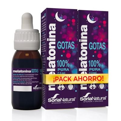 Soria Natural Melatonina Pura Gotas 1.8 mg - Sueño Melatonina Gotas para Dormir Profundamente, 100% Pura - Melatonina Niños y Adultos - 100 ml (PACK 2)