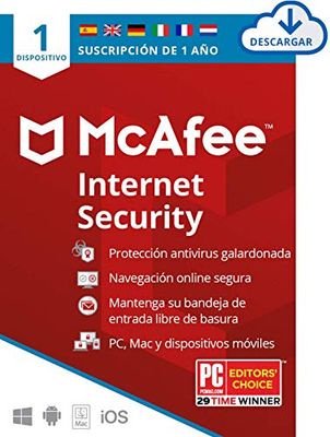 McAfee Internet Security - 1 Dispositivo | 1 Usuario | 12 Meses | PC/Mac | Código de activación enviado por email