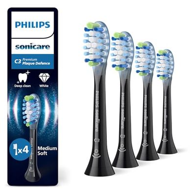 Philips Sonicare C3 Premium Plaque Defence - têtes de brosse à dents de rechange d'origine, noir, lot de 4, HX9044/88