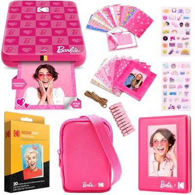 Kodak x Barbie Step Slim Impresora Móvil Inalámbrica – Paquete de Regalo Estilo Icónico + Estuche de Cámara, Álbum de Fotos, Pegatinas, Marcos Colgantes, 50 Pegatinas y Papel Zink (20 Hojas)