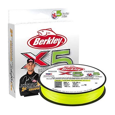 BERKLEY X5JB3308-GG Lot de 5 Tresses Superline Unisexe, Vert Flamme-Jordan Lee (Pro Designed), 8lb Test