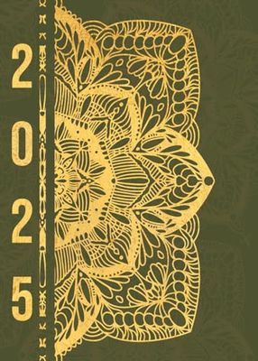 Agenda 2025: Mandala Vert & Or | Bullet Journal | Semainier (1 semaine sur 2 pages) | Format moyen - A5 | 15x21 cm | To do list | Français | Kaki & Doré | Zen | Rendez-vous | Classique