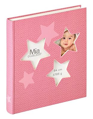 walther design fotoalbum roze 28 x 30,5 cm Babyalbum met omslaguitsparing, Baby Estrella UK-133-R