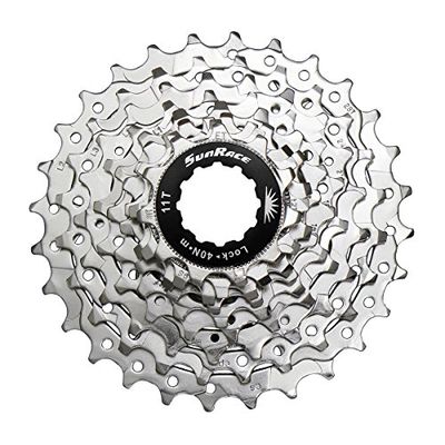 SunRace CSR91 9-växlad nickelpläterad kassett med legering låsring och grå distans, 11-25T