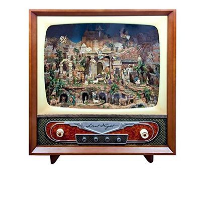 DRW Presepe in TV con luce, musica e movimento in resina 80x90cm