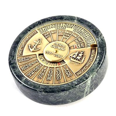 Antique Brass 50 Year Calendar on Marble Calendarios, Multicolor