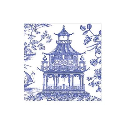Caspari Chinoiserie Toile - Tovaglioli di carta con pagoda, confezione da 20, colore: Blu