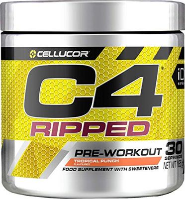C4 Ripped Pre Workout Powder Tropical Punch 30 Servings | Zero Sugar Pre Workout with 150mg Caffeine, 500mg L Carnitine, 1600mg Beta Alanine, 200mg Green Coffee Bean Extract