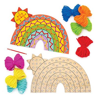 Baker Ross AW420 Vlecht - knutselsets regenboog van hout (verpakking van 4 stuks), voor kinderen om te naaien, te decoreren en in elkaar te zetten