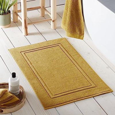 Drift Home - Tapis de Bain Ocre (50 x 80 cm) - Doux et Absorbant - Tapis de Salle de Bain Premium 550GSM - Coton Durable - Recyclé - Lavable - Tapis de Bain Ocre Jaune - Tapis de Bain Ocre