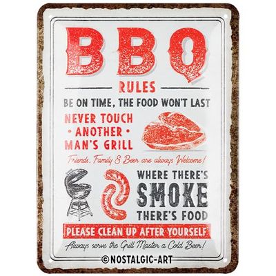 Nostalgic-Art Plaque rétro, 15 x 20 cm, BBQ Rules – Idée de cadeau pour fans des grillades, en métal, design vintage avec slogan