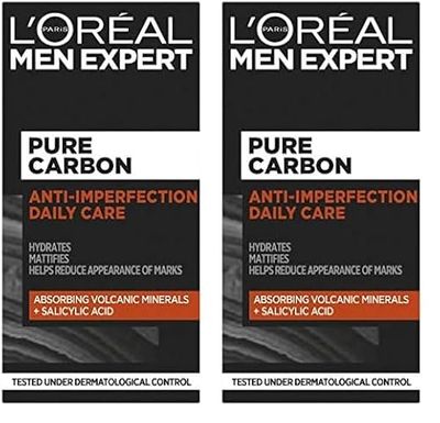 L'Oreal Men Expert Pure Carbon Salicylic Acid Anti-Spot Exfoliating Daily Face Cream, 50 ml (Pack of 2)