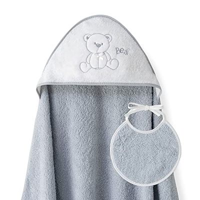 Ensemble Interbaby: Cape de bain Bébé a capuche avec bavoir - Ours Lien - gris