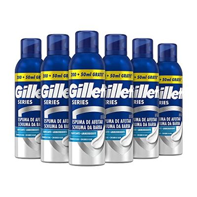 Gillette Series Espuma De Afeitar Suavizante Con Manteca De Cacao Protección Total Ante La Irritación Para Maquinilla De Afeitar Para Hombre, 250ml x6