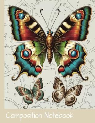 B5 composition notebook college ruled: vintage butterfly | 160 pages | Notebook for Schools, collage, study, office, university