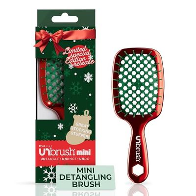UNbrush Mini brosse à cheveux de fêtes, brossage indolore sur tous types de cheveux humides/secs, mini brosse démêlante avec picots antistatiques durables, légère et ventilée, cadeaux de Noël