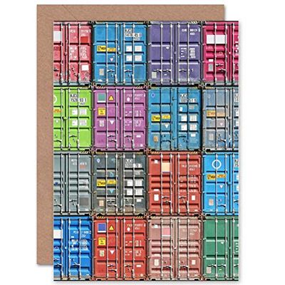 Wee Blue Coo STACK CONTAINER FREIGHT COLLAGE SQUARES BLANK GREETINGS BIRTHDAY CARD