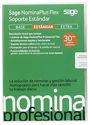Sage NominaPlus Profesional Flex Soporte Estándar 2015 - Software De Nóminas Y Gestión Laboral, Suscripción 1 Año