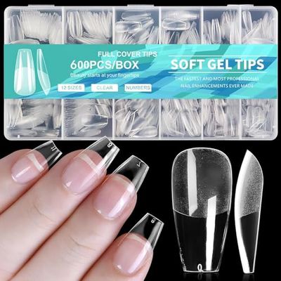 600 Capsule Americane Unghie Trasparenti - Kit per l'applicazione americana Unghie con 12 misure, unghie finte naturali in gel X per manicure domestica, salone e fai da te (600 pezzi)
