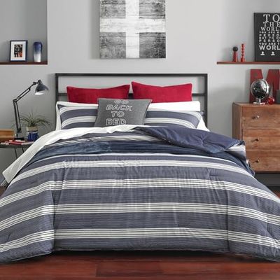 Nautica - USHSFN1107496 | Craver Collection | 100% Cotton Cozy & Soft, Durable & Breathable Striped Duvet Cover with Matching Sham, 2-Piece Bedding Set, Twin/Twin XL, Navy