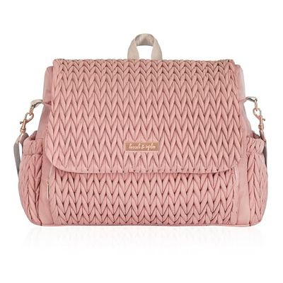 Hannah & Sophia Belle Convertible Baby Diaper Backpack & Messenger Bag in Rose Pink, Large Storage Space, Dual Sided Water Resistant Changing Pad Included, Detachable Shoulder Straps, Easy to Clean