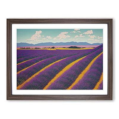 Resplendent Lavender Flower Field H1022 Framed Print for Living Room Bedroom Home Office Décor, Wall Art Picture Ready to Hang, Walnut A4 Frame (34 x 25 cm)