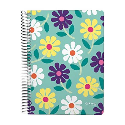 Grafoplás | Cuaderno Cuarto | 80 Hojas Cuadriculadas 4x4 90g | Tapa Plastico | Espiral | Diseño Elena Corredoira | Colección Flowers | Certificado FSC