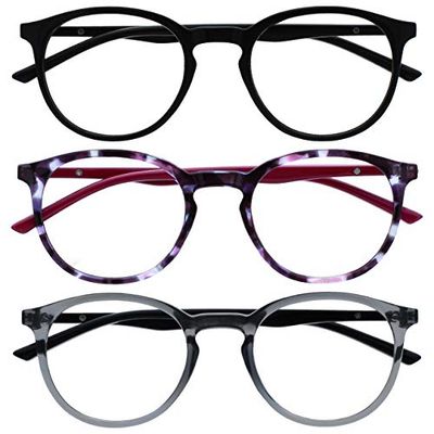 Opulize Met Pack 3 Gafas De Distancia Corto De Vista Miopía Grande Negro Púrpura Gris Hombres Mujeres Bisagras Resorte MMM60-157 -1,00