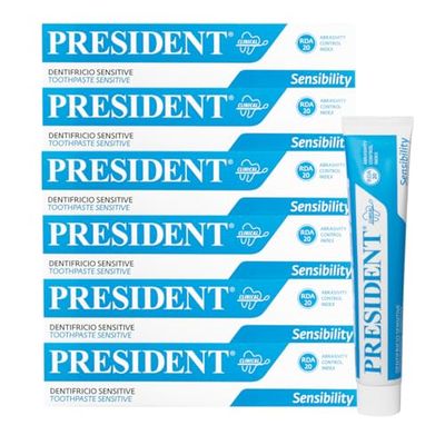 President KIT 6 DENTIFRICIO SENSITIVE per Denti e gengive Sensibili. Delicato, dona rapido sollievo alla sensibilità dentale e protegge le gengive. RDA 20. 6x75ml
