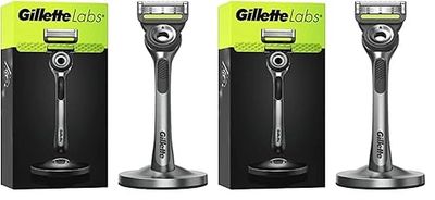 Gillette Labs Men's Razor + 1 Razor Blade Refill, with Exfoliating Bar, Includes Premium Magnetic Stand (Pack of 2)