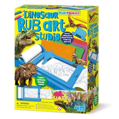 4M 00-04790 KidzMaker Set di Frottage Artistico Dinosauri | Gioco Creativo per Bambini, Disegni con Rullo di Carta da 8m e Matite Colorate | Idea Regalo Educativa 4+ Anni