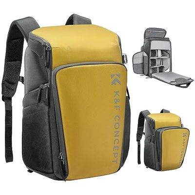 K&F Concept Zaino per fotocamera professionale, borsa impermeabile di grande capacità per fotocamera reflex digitale con scomparto per laptop 16 Pollici-Oro