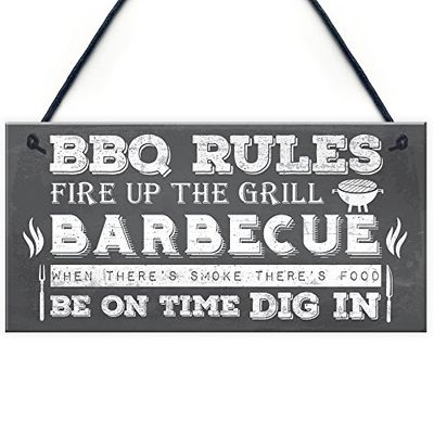 RED OCEAN BBQ Barbecue Rules Garden Wall Plaque Pub Bar Home Sign Man Cave Friendship Gift For Him