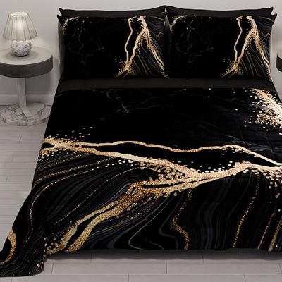 PETTI ARTIGIANI ITALIANI - Colcha Cama 220x260 cm Microfibra, Primavera Verano, Edredón Cubrecama una Plaza y Media, Colchas Bouti Modernas, Mármol Negro, 100% Made in Italy