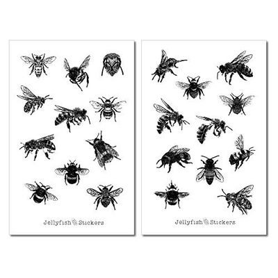 Set di adesivi vintage sulle api - Adesivi vintage, adesivi per il diario, adesivi sugli insetti, adesivi sulle api, adesivi in bianco e nero, carta, decorazione