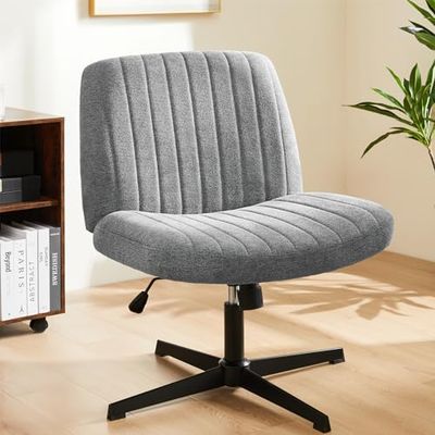 NEWBULIG Moderne armloze bureaustoel voor thuis, met draaibare wielen en in hoogte verstelbaar, comfortabele stof voor werk, dagelijkse make-up, lezen, bureaustoelen, textiel, grijs