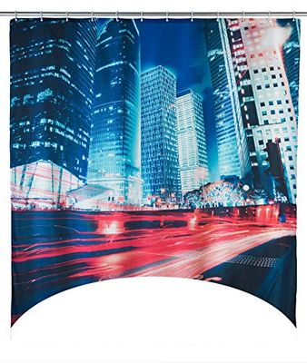 WENKO Rideau de Douche Downtown - Lavable, avec 12 Anneaux, Polyester, 180 x 200 cm, Multicolore